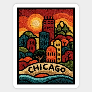 Chicago Neighborhood Folk Art Print | Retro Windy City Brownstones Sticker